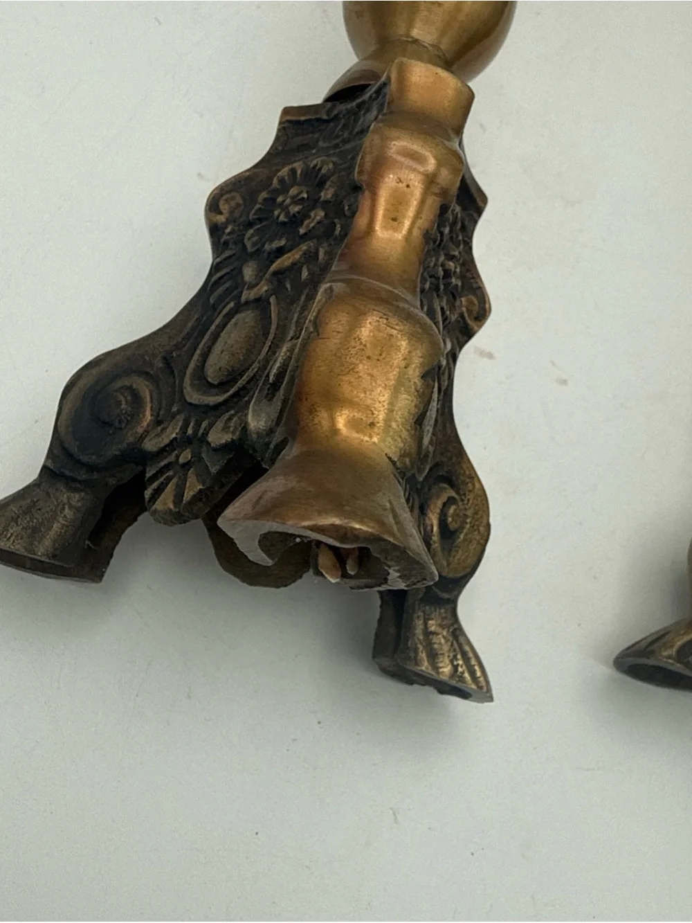 Classic Baroque-style/ Neo-Gothic brass  candlesticks Tripod Lion Paw Foot 10”